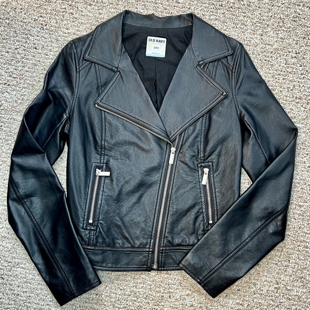 Old Navy Black Faux Leather Jacket, Size Small